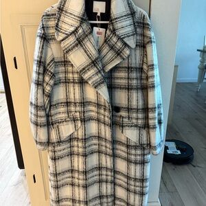 Gianni Bini Women's Checkered Pea Coat - Black and Cream